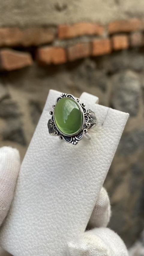 Cincin 💍: Giok Xiuyan yang indah, warna hijau pekat, dipasang pada perak 925, ukuran: 10 x 14 mm, termasuk ongkos kirim dan pajak, nomor barang 202608171312