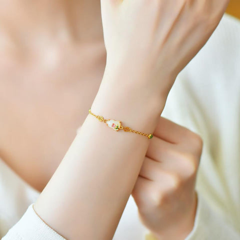 8121# 8121-2# Gelang enamel putih dan hijau berbentuk labu giok Hetian bertatahkan perak S925 7×9 (termasuk ongkos kirim dan pajak)