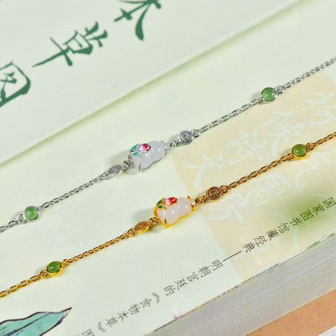 8121# 8121-2# Gelang enamel putih dan hijau berbentuk labu giok Hetian bertatahkan perak S925 7×9 (termasuk ongkos kirim dan pajak)