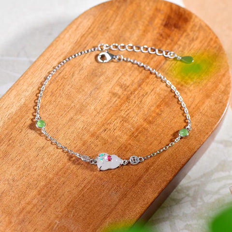 8121# 8121-2# Gelang enamel putih dan hijau berbentuk labu giok Hetian bertatahkan perak S925 7×9 (termasuk ongkos kirim dan pajak)