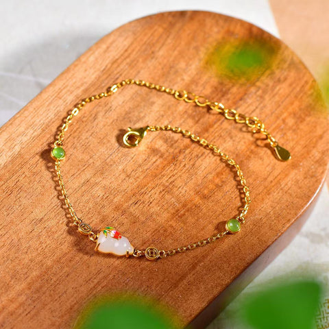 8121# 8121-2# Gelang enamel putih dan hijau berbentuk labu giok Hetian bertatahkan perak S925 7×9 (termasuk ongkos kirim dan pajak)