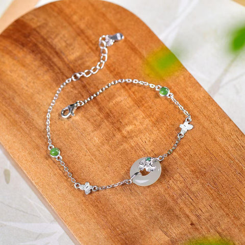 8080Q#s925 Gelang Perdamaian Bahan Qinghai Giok Hetian Bertatahkan Perak dengan Zirkonia Hijau dan Berwarna, 12×12, termasuk ongkos kirim dan pajak.