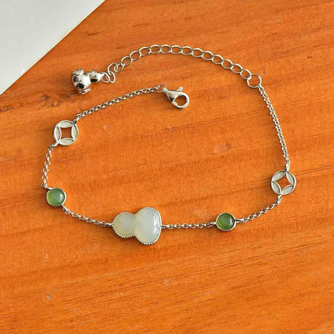 5986#s925 Gelang Labu Giok Hetian Bertatahkan Perak (batu permata 9*12mm) Termasuk ongkos kirim dan pajak.
