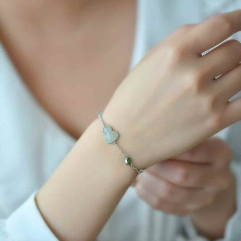 5986#s925 Gelang Labu Giok Hetian Bertatahkan Perak (batu permata 9*12mm) Termasuk ongkos kirim dan pajak.