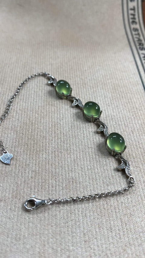 "Tiga Kehidupan Tiga Dunia": Gelang bertatahkan giok Xiuyan dan perak sterling 925 yang indah, panjang dapat disesuaikan, dimensi: 7 x 9 mm, termasuk ongkos kirim dan pajak.
