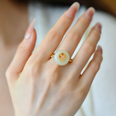 9065# Cincin enamel perak sterling S925 dengan gesper pengaman giok Hetian, 12×12mm, termasuk ongkos kirim dan pajak.