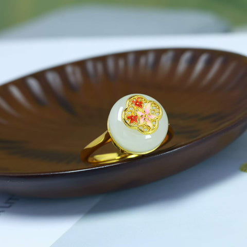 9065# Cincin enamel perak sterling S925 dengan gesper pengaman giok Hetian, 12×12mm, termasuk ongkos kirim dan pajak.