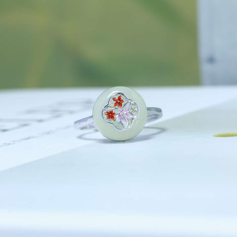 9065# Cincin enamel perak sterling S925 dengan gesper pengaman giok Hetian, 12×12mm, termasuk ongkos kirim dan pajak.