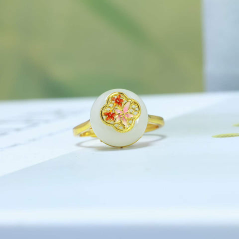 9065# Cincin enamel perak sterling S925 dengan gesper pengaman giok Hetian, 12×12mm, termasuk ongkos kirim dan pajak.