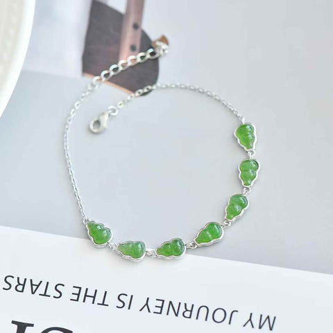 16008#s925 Gelang Labu Giok Hetian Bertatahkan Perak (Batu Lepas): 5*7 cm, termasuk ongkos kirim dan pajak.