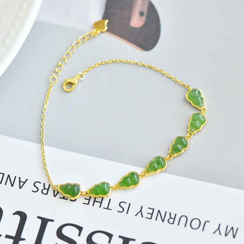 16008#s925 Gelang Labu Giok Hetian Bertatahkan Perak (Batu Lepas): 5*7 cm, termasuk ongkos kirim dan pajak.