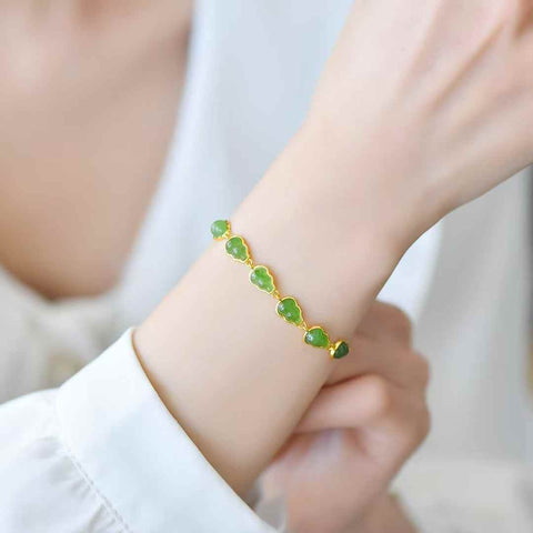 16008#s925 Gelang Labu Giok Hetian Bertatahkan Perak (Batu Lepas): 5*7 cm, termasuk ongkos kirim dan pajak.