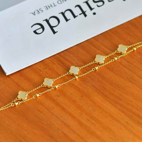 6088-2# Gelang Perak Sterling S925 dengan Giok Hetian Bentuk Daun Semanggi Empat (Batu Lepas): 8*8 (Termasuk ongkos kirim dan pajak)