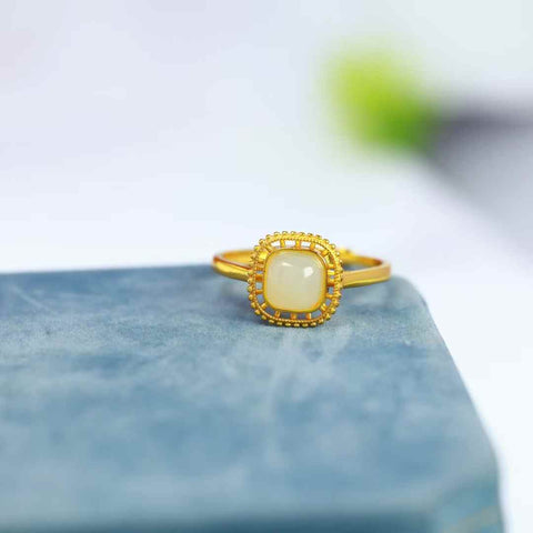 1102#s925 Cincin Persegi Giok Hetian Bertatahkan Perak (6*6) Termasuk ongkos kirim dan pajak.