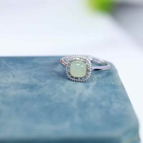 1102#s925 Cincin Persegi Giok Hetian Bertatahkan Perak (6*6) Termasuk ongkos kirim dan pajak.
