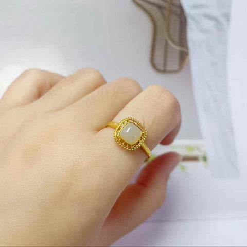 1102#s925 Cincin Persegi Giok Hetian Bertatahkan Perak (6*6) Termasuk ongkos kirim dan pajak.