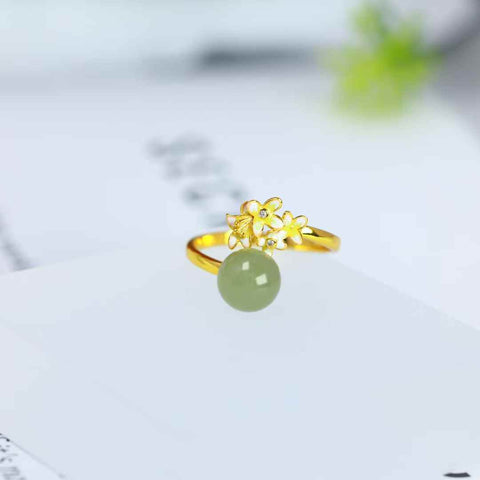 1090Q#s925 Cincin Perak dengan Manik-Manik Giok Hetian (Batu Lepas): 8*8 cm, termasuk ongkos kirim dan pajak.