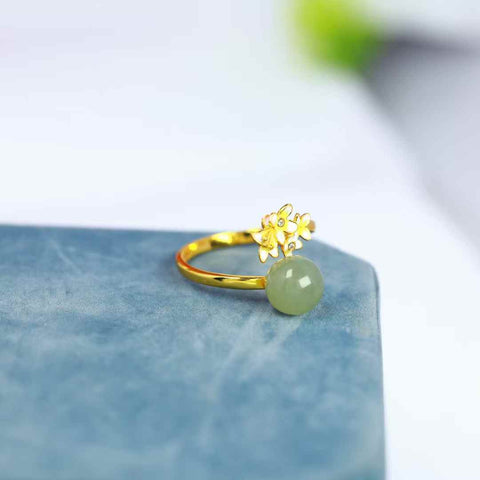 1090Q#s925 Cincin Perak dengan Manik-Manik Giok Hetian (Batu Lepas): 8*8 cm, termasuk ongkos kirim dan pajak.