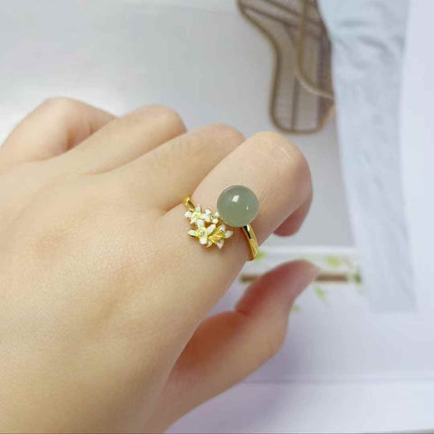 1090Q#s925 Cincin Perak dengan Manik-Manik Giok Hetian (Batu Lepas): 8*8 cm, termasuk ongkos kirim dan pajak.