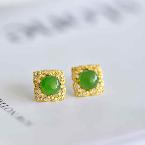 12584-2#s925 Anting-anting Giok Hetian Bertatahkan Perak (Batu Lepas): 6*6 cm, termasuk ongkos kirim dan pajak.