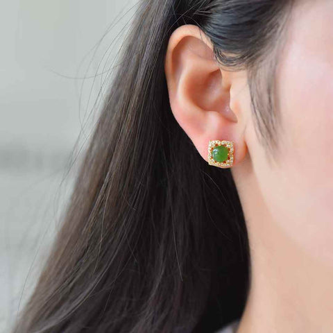 12584-2#s925 Anting-anting Giok Hetian Bertatahkan Perak (Batu Lepas): 6*6 cm, termasuk ongkos kirim dan pajak.