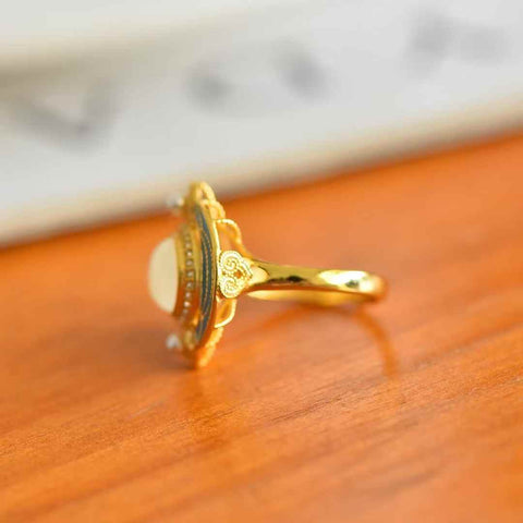 1588-2#S925 Cincin Perak dengan Batu Giok Hetian Cabochon dan Mutiara Berenamel (Batu Mentah: 8×10mm, termasuk ongkos kirim dan pajak)