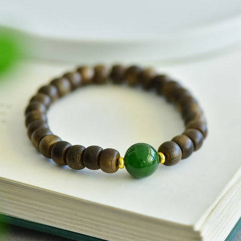 3153# Gelang giok Hetian dipadukan dengan gaharu Brunei, 12mm, termasuk ongkos kirim dan pajak.