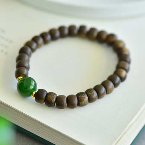 3153# Gelang giok Hetian dipadukan dengan gaharu Brunei, 12mm, termasuk ongkos kirim dan pajak.