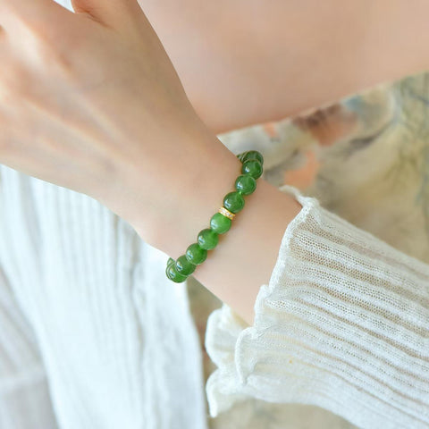 3141# Gelang giok Hetian (jadeit) + perak S925 untai tunggal, 8mm, perak S925, termasuk ongkos kirim dan pajak.