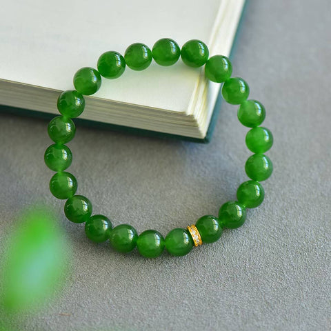 3141# Gelang giok Hetian (jadeit) + perak S925 untai tunggal, 8mm, perak S925, termasuk ongkos kirim dan pajak.