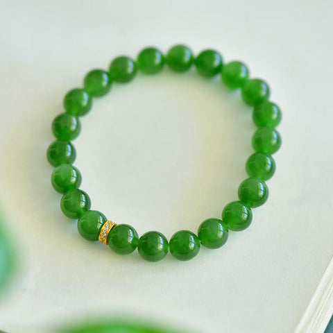 3141# Gelang giok Hetian (jadeit) + perak S925 untai tunggal, 8mm, perak S925, termasuk ongkos kirim dan pajak.