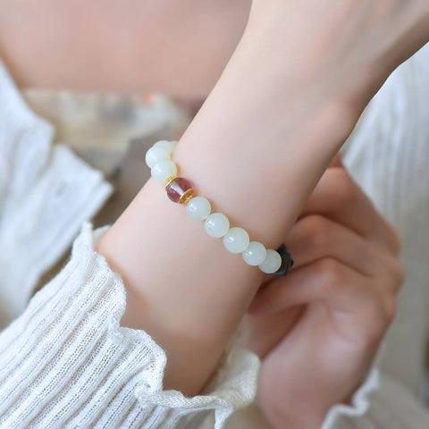 3102# Gelang giok putih Hetian dengan perak S925, batu amethyst, dan kayu gaharu, gelang untai tunggal, 8mm, termasuk ongkos kirim dan pajak.