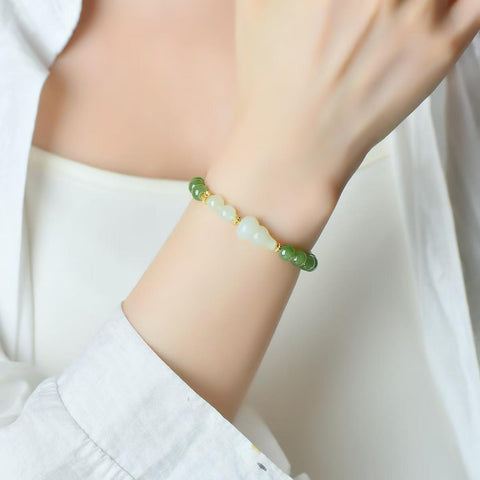 3409-1# Giok Hetian dipadukan dengan gelang labu perak S925, 6mm, termasuk ongkos kirim dan pajak.
