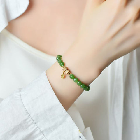 3423# Gelang liontin perdamaian "Pinggang Ramping" dari giok Hetian dipadukan dengan perak S925, 6mm, untuk kedamaian dan keselamatan. Termasuk ongkos kirim dan pajak.