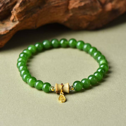 3423# Gelang liontin perdamaian "Pinggang Ramping" dari giok Hetian dipadukan dengan perak S925, 6mm, untuk kedamaian dan keselamatan. Termasuk ongkos kirim dan pajak.