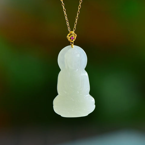 5611-2# Liontin Guanyin Bertatahkan Giok Hetian dan Qinghai 18K, 18*30 cm, termasuk ongkos kirim dan pajak.