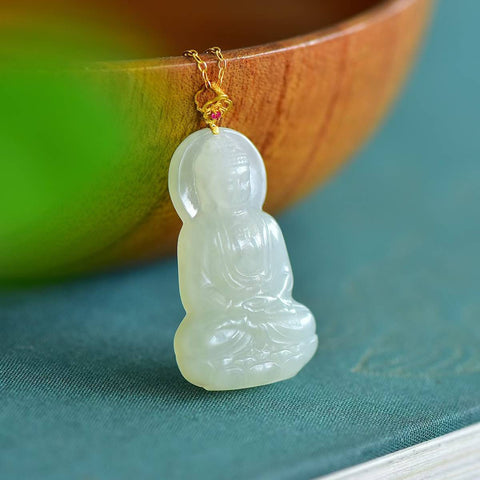 5611-2# Liontin Guanyin Bertatahkan Giok Hetian dan Qinghai 18K, 18*30 cm, termasuk ongkos kirim dan pajak.