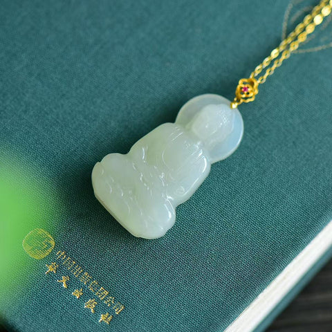 5611-2# Liontin Guanyin Bertatahkan Giok Hetian dan Qinghai 18K, 18*30 cm, termasuk ongkos kirim dan pajak.