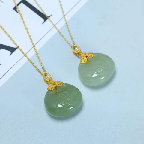 0430Q-2#s925 Liontin Gembok Keberuntungan Giok Hetian Qinghai Bertatahkan Perak dengan Zirkonium Berwarna 20×22 Termasuk ongkos kirim dan pajak