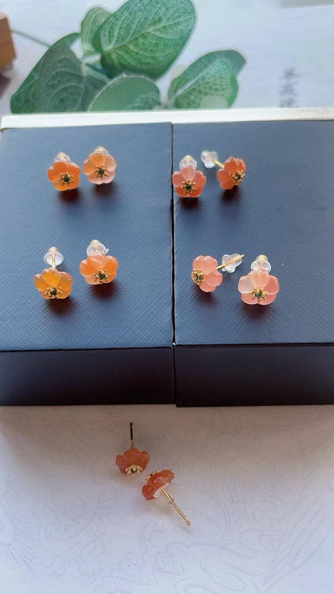 Anting-anting batu akik merah alami, tembus cahaya dan berkilau, gaya musim panas yang bersih dan menyegarkan, terbuat dari perak 925, ukuran 1,0 x 1,0, termasuk ongkos kirim dan pajak.