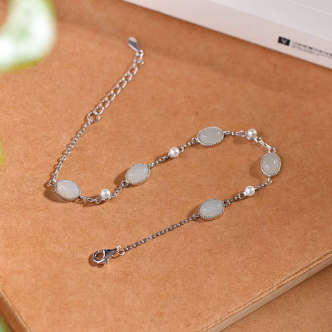 8334# Gelang giok Hetian bertatahkan perak S925 (5 x 7 buah), termasuk ongkos kirim dan pajak.