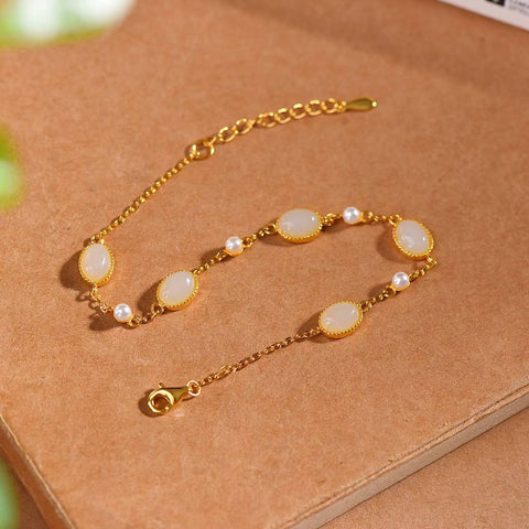 8334# Gelang giok Hetian bertatahkan perak S925 (5 x 7 buah), termasuk ongkos kirim dan pajak.