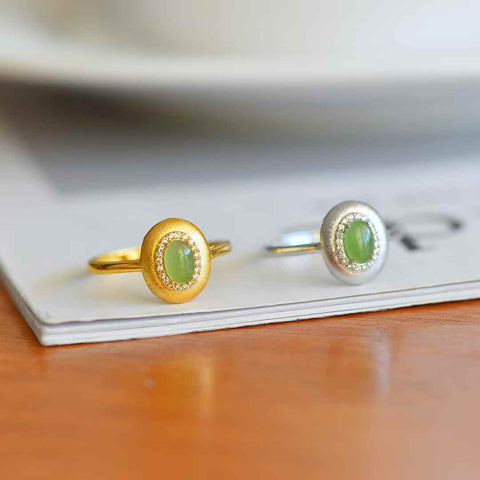 11263-8# Cincin perak S925 dengan cabochon giok Hetian (4*6 cm), termasuk ongkos kirim dan pajak.