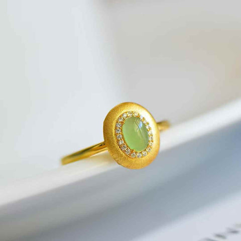11263-8# Cincin perak S925 dengan cabochon giok Hetian (4*6 cm), termasuk ongkos kirim dan pajak.