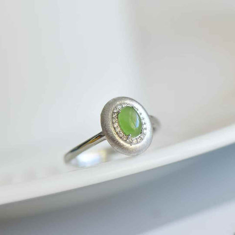 11263-8# Cincin perak S925 dengan cabochon giok Hetian (4*6 cm), termasuk ongkos kirim dan pajak.