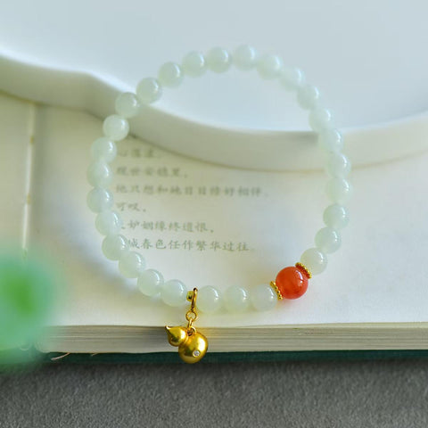 3113# Gelang giok putih Hetian dengan desain labu perak S925, 6mm, termasuk ongkos kirim dan pajak.