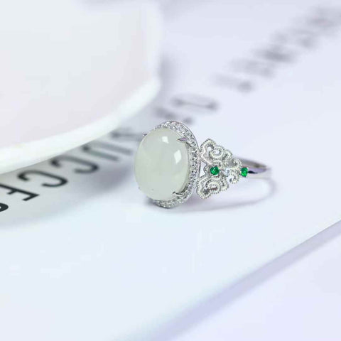 1116Q# cincin cabochon giok Hetian bertatahkan perak s925 (ukuran batu: 10*12mm, termasuk ongkos kirim dan pajak)