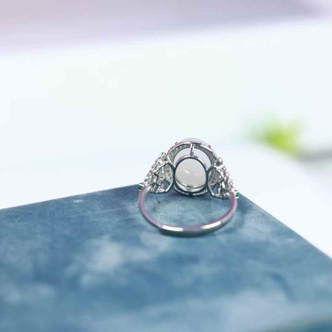 1116Q# cincin cabochon giok Hetian bertatahkan perak s925 (ukuran batu: 10*12mm, termasuk ongkos kirim dan pajak)