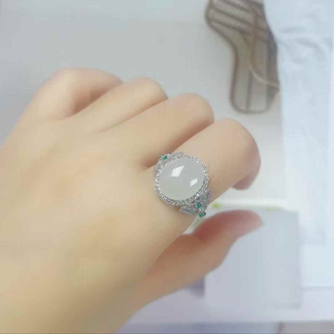 1116Q# cincin cabochon giok Hetian bertatahkan perak s925 (ukuran batu: 10*12mm, termasuk ongkos kirim dan pajak)