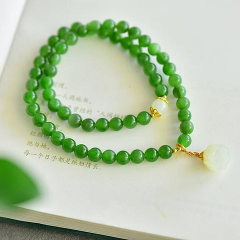 22170# Gelang Lingkaran Ganda Multi-Permata Perak Kuno Giok Hetian, 6mm, Perak Kuno Bertatahkan Biji Teratai 'Keberuntungan Melimpah🌸' (Termasuk ongkos kirim dan pajak)